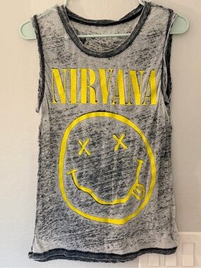 NIRVANA' Black-Gray Burnout Tank with Yellow Logo